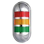 PWECF-302-RYG, led, пост. и миг. свечение, 3 секции, 24VDC AC/DC, компактная, настенное крепление, красн./жел./зел., корпус хромированный