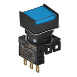 S16PRS-H1BC BLUE/1C Кнопочный выключатель, квадратный, позиция: 16 мм,тип ограждения: с ограждением с 2 сторон, тип эксплуатации: возврат, синий,блок контакта: контакт С:1
