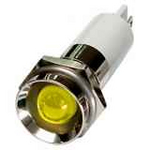M16P-12Y LED-индикатор, монтаж на панель под d=16мм, жёлтый, утопленная головка (хромированная латунь), питание 12VDC, IP60