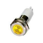 H12F-24Y LED-индикатор повышенной яркости, монтаж на панель под d=12мм, жёлтый, плоская головка (хромированная латунь), питание 24VDC, IP60