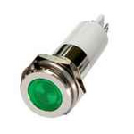 H12F-24G LED-индикатор повышенной яркости, монтаж на панель под d=12мм, зелёный, плоская головка (хромированная латунь), питание 24VDC, IP60