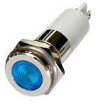 H10F-20B LED-индикатор повышенной яркости, монтаж на панель под d=10мм, синий, плоская головка (хромированная латунь), питание 220VAC, IP60