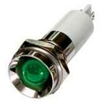 M08P-03G LED-индикатор, монтаж на панель под d=8мм, зелёный, утопленная головка (хромированная латунь), питание 3VDC, IP60
