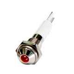 M06R-24R LED-индикатор, монтаж на панель под d=6мм, красный, выступающая головка (хромированная латунь), питание 24VDC, IP60