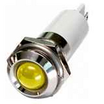 M08R-12Y LED-индикатор, монтаж на панель под d=8мм, жёлтый, выступающая головка (хромированная латунь), питание 12VDC, IP60