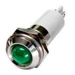 M08R-03G LED-индикатор, монтаж на панель под d=8мм, зелёный, выступающая головка (хромированная латунь), питание 3VDC, IP60